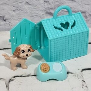Vintage Dollhouse Pet Puppy Dog With Dog House Food Water Dish Kid Kore 1994